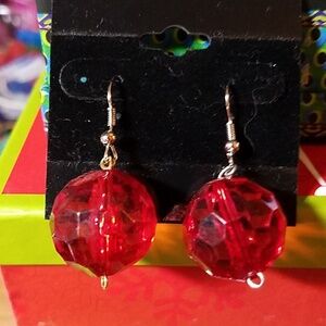 Handmade Jewel Stone Red 1" Dangle Earrings